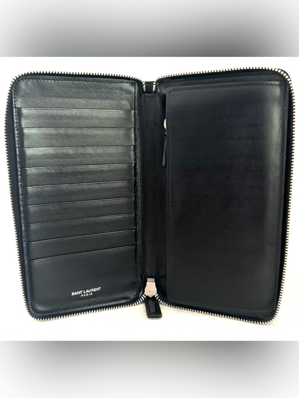 SAINT LAURENT Black Leather Zip Around Organizer Travel Wallet YSL EUC - Picture 3 of 8